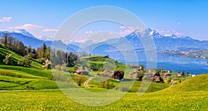 Lake Lucerne and Mount Pilatus in spring time, Switzerland