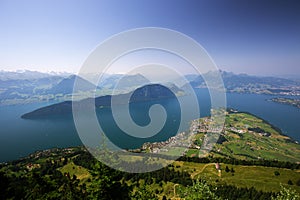 Lake Lucerne and mountain Pilatus from Rigi in Swiss Alps, Central Switzerland