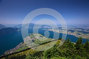 Lake Lucerne and mountain Pilatus from Rigi in Swiss Alps, Central Switzerland