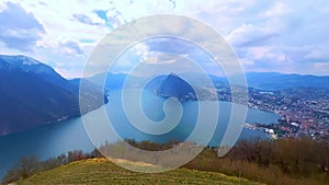 Lake Lugano panorama from Monte Bre peak, Switzerland