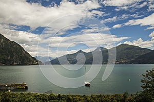 Lake Lugano - summer in Switzerland - a boat.