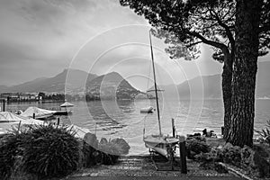 Lake Lugano in Switzerland - Black and white photography