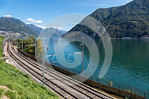 LAKE LUGANO, SWITZERLAND/ EUROPE - SEPTEMBER 21: Railway line ru