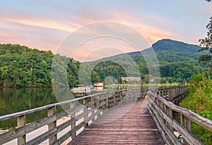 Lake Lure Boardwalk at Sunset