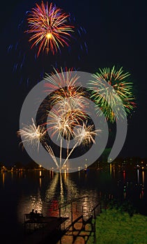 Lake Madison and the City of Madison, South Dakota celebrate the 4th of July with Fireworks