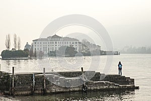 Lake Maggiore, Italy. On a winter day the island in the middle o