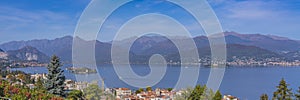 Lake Maggiore, landscape over the lake. background the Alps