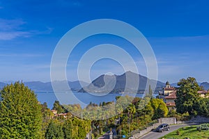 Lake Maggiore, landscape over the lake. background the Alps