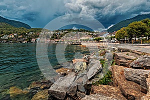 Lake Maggiore and small town of Ascona in Switzerland
