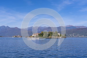 Lake Maggiore at Stresa, view over the lake to Isola Bella - island Bella in Italy