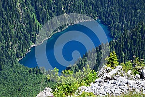 Lake Malaya Ritsa in the summer from high point, Abkhazia