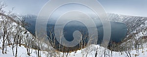 Lake Mashu, endorheic crater lake formed in the caldera of a potentially active volcano, Akan National Park Volcano, Hokkaido, Ja