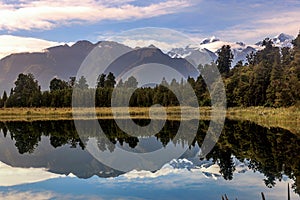 Lake Matheson with mountains reflection in the water, New Zealand
