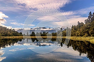 Lake Matheson with mountains reflection in the water, New Zealand