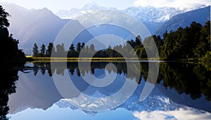 Lake Matheson with Mt Cook, New Zealand.