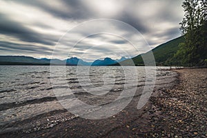 Lake McDonald, Glacier National Park, Montana. Overcast day.