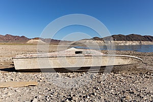 Lake Mead Drought Level Reveals Sunken Boat