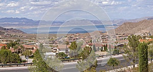 Lake Meade Bolder City Nevada suburb and mountains panorama photo