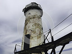 Lake Michigan Lighthouse in Blue Sky