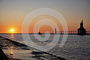 Lake Michigan lighthouse sunset