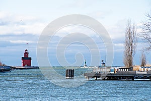 Lake Michigan lighthouse in winter