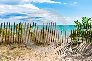 Lake Michigan Shoreline with Fence in Evanston Illinois during the Summer