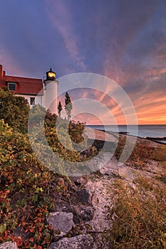 Sunset at Point Betsie Lighthouse near Frankfort Michigan, USA photo