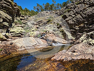 The lake in the middle of the mountain and rocks