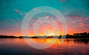 Lake in Minnesota during a beautiful sunset in the summer