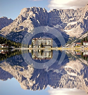 Lake Misurina with Hotel photo