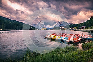 Lake Misurina, picturesque afternoon scene in the Tre Cime Di La