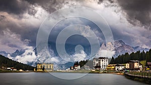 Lake Misurina, picturesque afternoon scene in the Tre Cime Di La