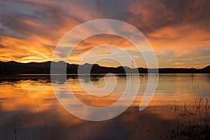 Lake Moogerah in Queensland with beautiful clouds at sunset.