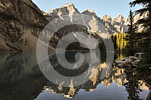 Lake Moraine early morning in all it's beauty, Alberta, Canada