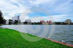 Lake Morton and the city center of lakeland Florida