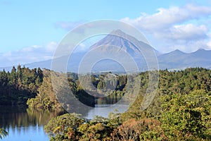 Lake and mount Taranaki landscape