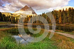 Lake mountain landcape with Alps peak reflection