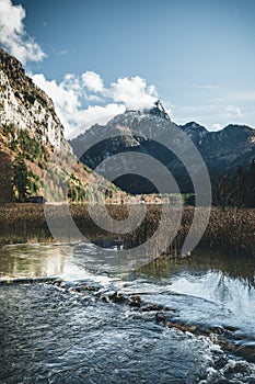 Lake and mountain with reflection during autumn in austria