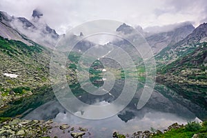 Lake of Mountain Spirits and a beautiful mountain range in the Ergaki Natural Park