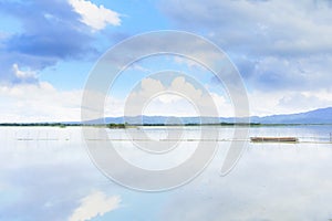 Lake and mountains and cloud blue sky nature background.