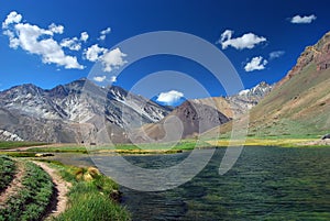 Lake and mountains landscape Aconcagua photo