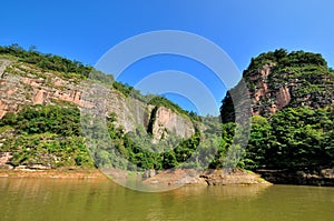 Lake and mountains landscape in Fujian, China