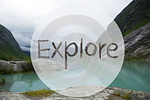 Lake With Mountains, Norway, Text Explore