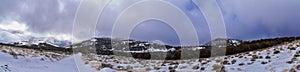 Lake Mountains Peak winter snow mountain hiking trail views via Israel Canyon towards Radio Towers, Utah Lake, Wasatch Front Rocky