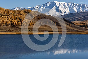 Lake mountains reflection snow autumn