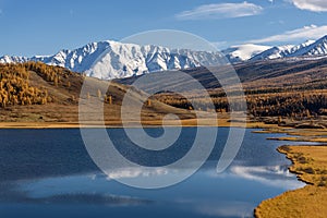 Lake mountains reflection snow autumn