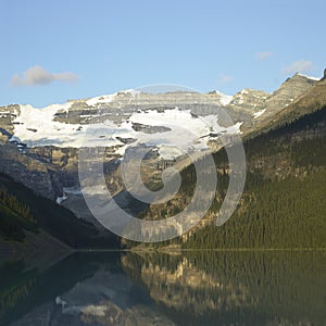 Lake, mountains and snow caps