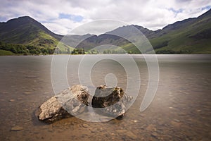 Lake and mountains on a sunny day