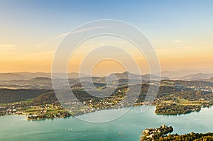 Lake and mountains at Worthersee Karnten Austria tourist spot