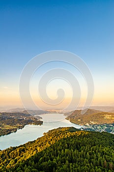 Lake and mountains at Worthersee Karnten Austria tourist spot